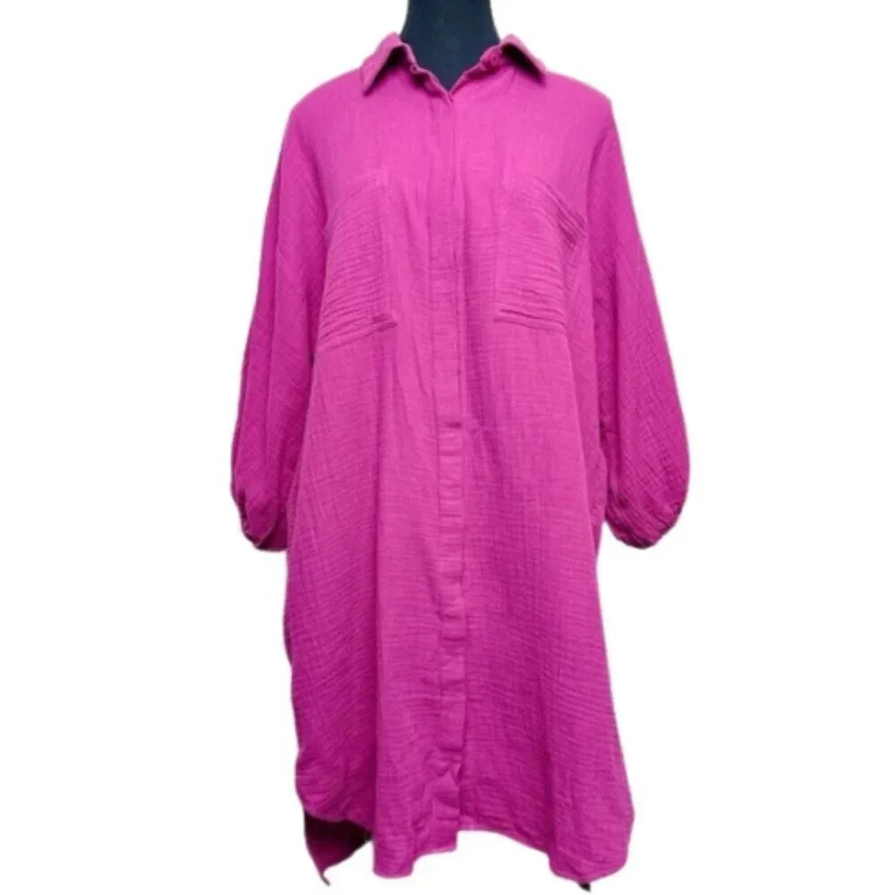 YFB Young  Fabulous And Broke Womens XS Purple Puff Sleeve Button Shirt Dress